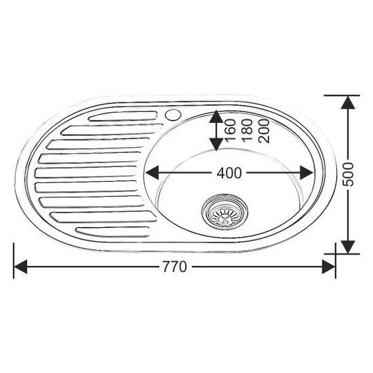Мойка 7750 овал толщина металла 0,8 с сифоном хром 770*500 К